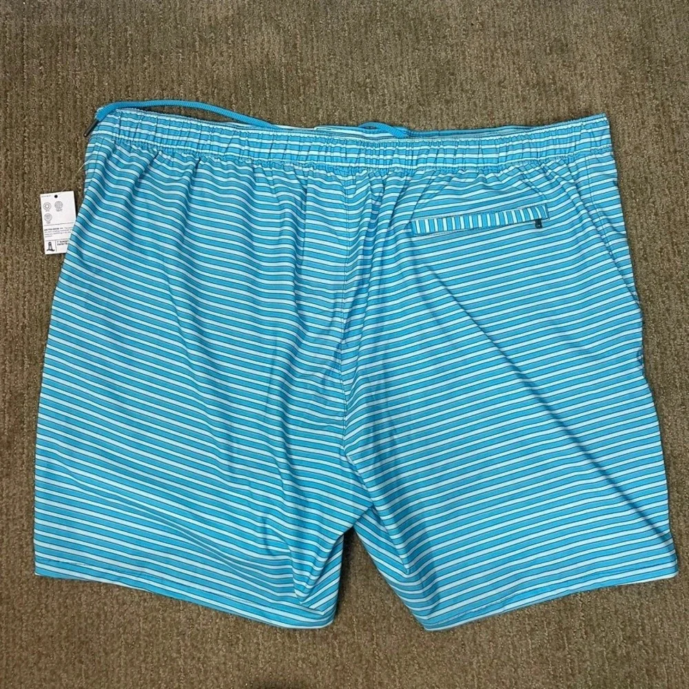 Lands End Mens‎ Swim Trunks Shorts Blue Stripe XXL Elastic Waist Pockets